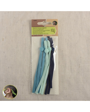 Attache masque réglable - 3 paires bleues