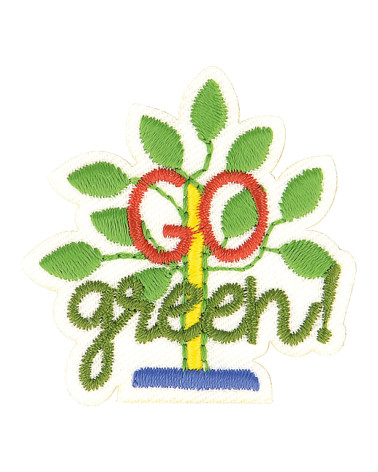 Eco-friendly iron-on badge in organic fabric Go Green 7cm x 5cm