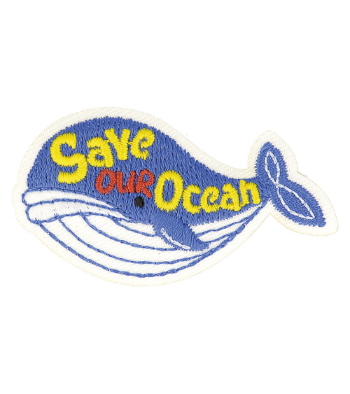 Ecusson thermocollant éco friendly tissu bio Save our ocean 7cm x 5cm