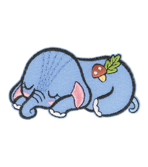 Iron-on patch sleeping animal organic fabric elephant 6cm x 3cm