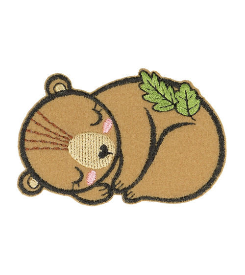 Sleeping animal iron-on patch bear organic fabric 6cm x 6cm