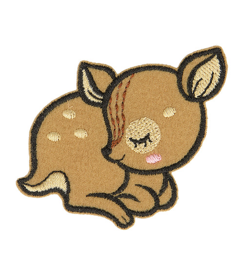 Sleeping animal iron-on patch organic fabric fawn 5cm x 4cm