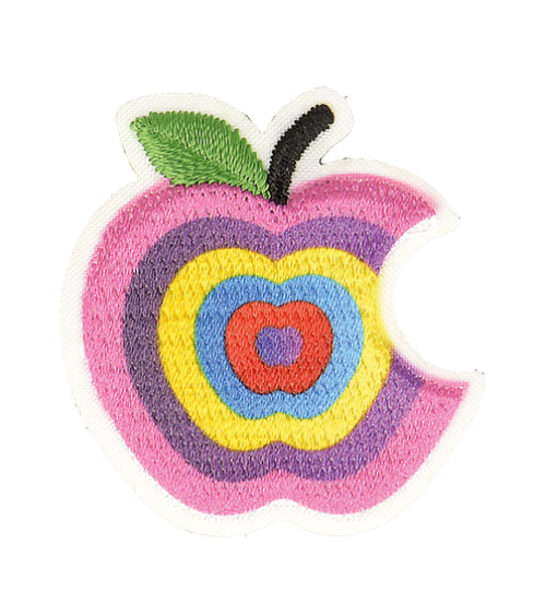 Aufnäher zum Aufbügeln mit knusprigem Apfel und Farbverlauf in Fuchsia, 3 cm x 3 cm