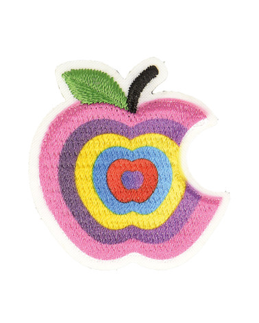 Aufnäher zum Aufbügeln mit knusprigem Apfel und Farbverlauf in Fuchsia, 3 cm x 3 cm