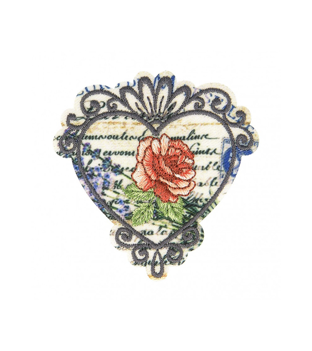 Ecusson thermocollant vintage rose 5,5cm x 5,5cm