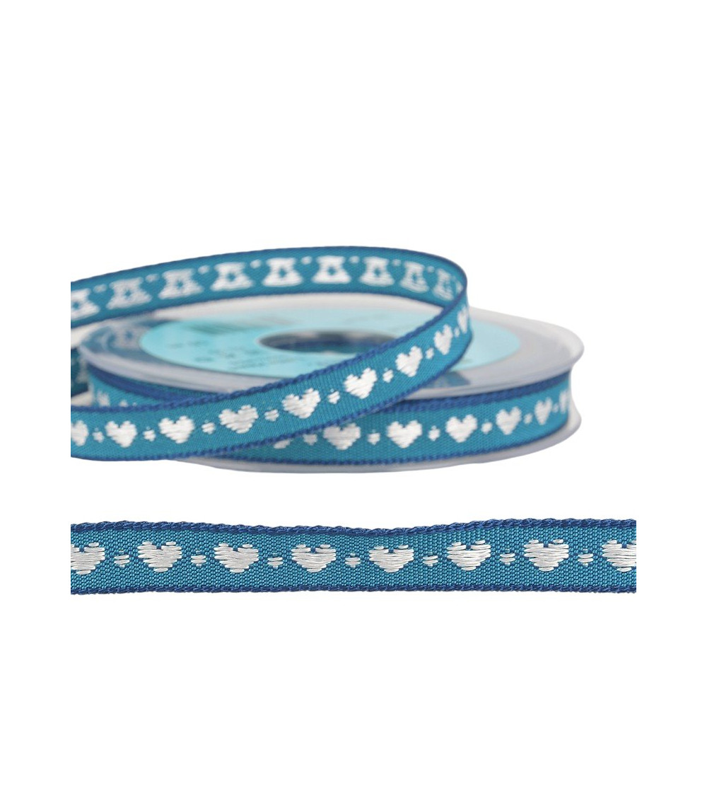10m reel of jacquard braid hearts 10 mm polyester Royal Blue