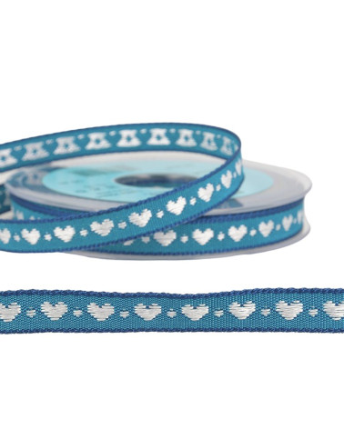 10m reel of jacquard braid hearts 10 mm polyester Royal Blue