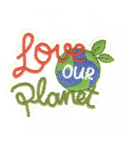 Ecusson thermocollant éco friendly tissu bio Love our planet 7cm x 5cm