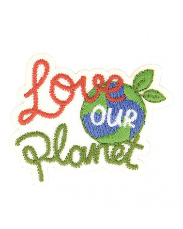 Toppa termoadesiva ecologica in tessuto organico Love our planet 7 cm x 5 cm