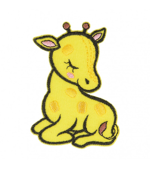 Sleeping animal iron-on patch organic fabric giraffe 6cm x 4cm