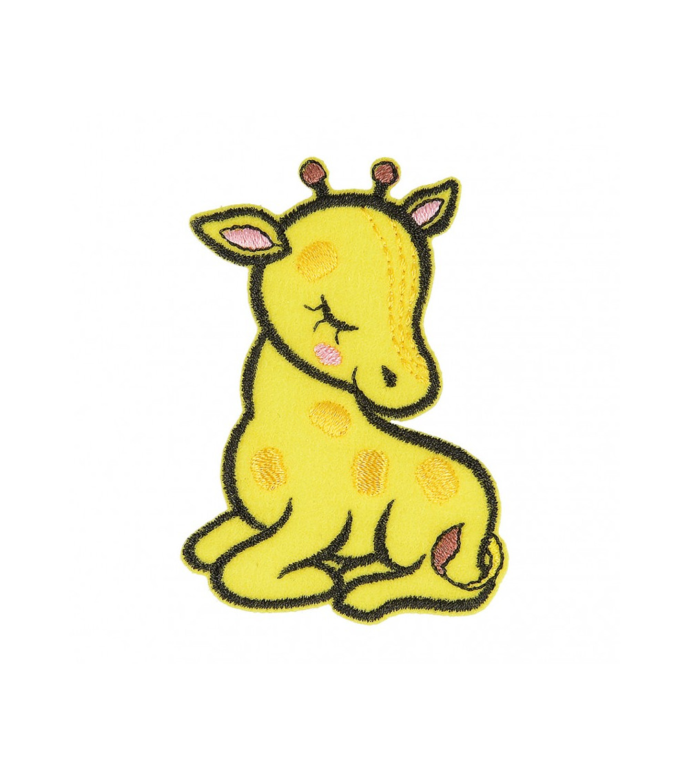 Sleeping animal iron-on patch organic fabric giraffe 6cm x 4cm