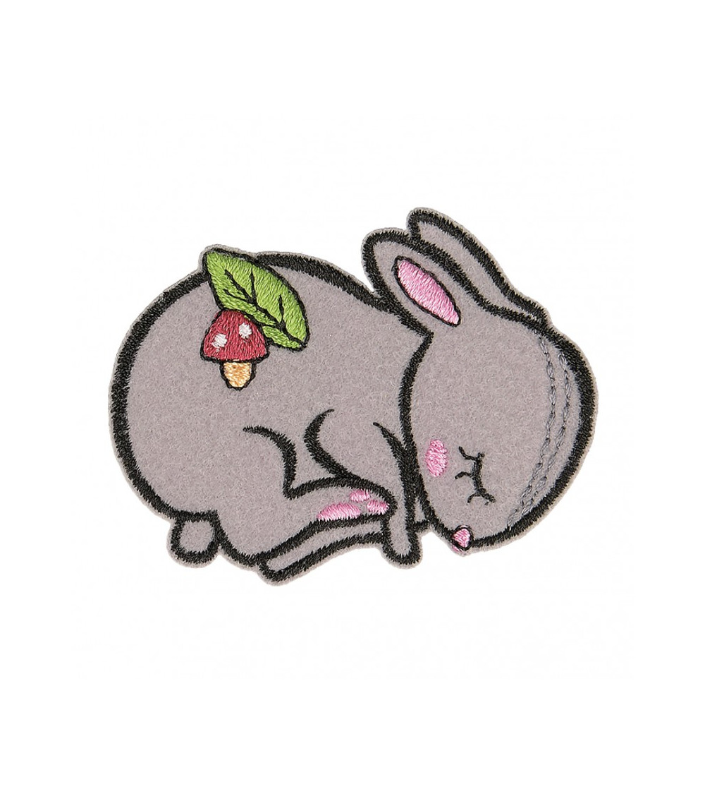 Sleeping animal iron-on patch organic fabric rabbit 5.5cm x 4.5cm