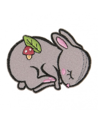 Sleeping animal iron-on patch organic fabric rabbit 5.5cm x 4.5cm