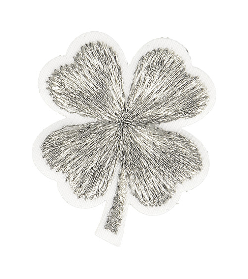Silver lurex clover iron-on patch 3cm x 2.5cm
