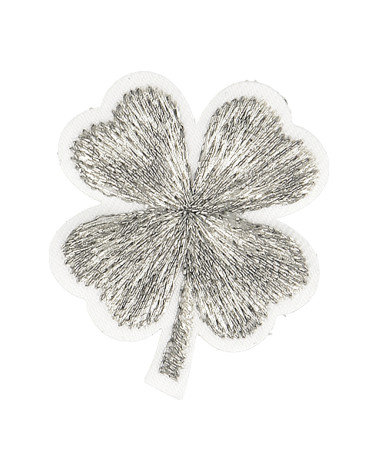 Silver lurex clover iron-on patch 3cm x 2.5cm