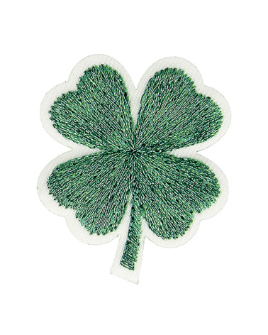 Green lurex clover iron-on patch 3cm x 2.5cm