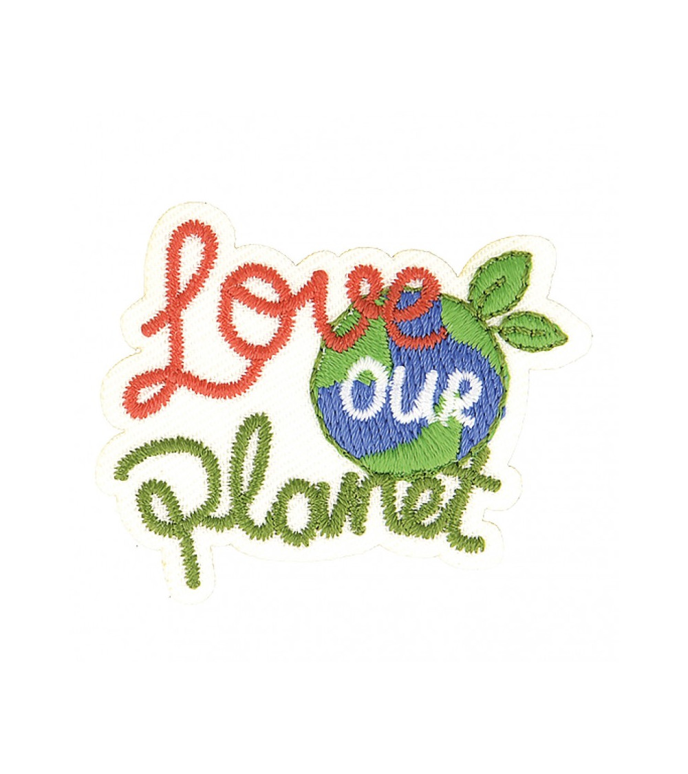 Set of 3 eco-friendly iron-on patches made from organic fabric Love our planet 7cm x 5cm