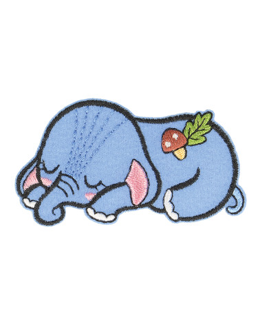 Set of 3 iron-on patches sleeping animal organic fabric elephant 6cm x 3cm