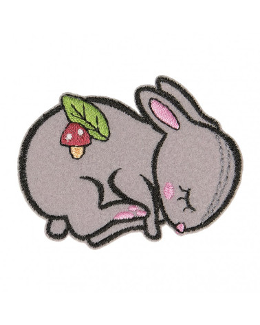 Set of 3 iron-on patches sleeping animal organic fabric rabbit 5.5cm x 4.5cm