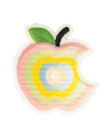 Set mit 3 Bügelflicken zum Aufbügeln mit rosa Farbverlauf, gebissener Apfel, 3 cm x 3 cm