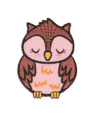 Lot de 3 écussons thermocollants animal endormi tissu bio hibou 5cm x 4cm