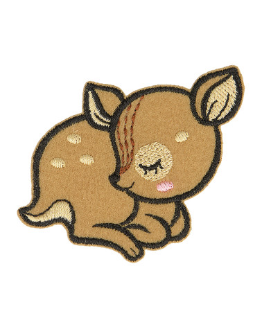 Set of 3 iron-on patches sleeping animal organic fabric fawn 5cm x 4cm