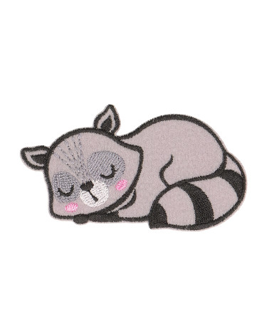 Set of 3 sleeping animal iron-on patches organic fabric raccoon 6.5cm x 3.5cm