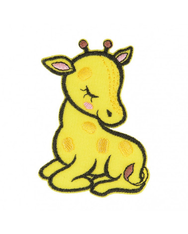 Lot de 3 écussons thermocollants animal endormi tissu bio girafe 6cm x 4cm