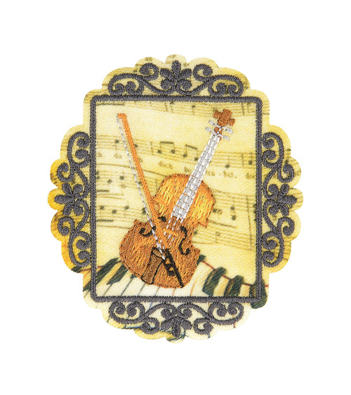 Lot de 3 écussons thermocollants vintage violon 6cm x 5cm