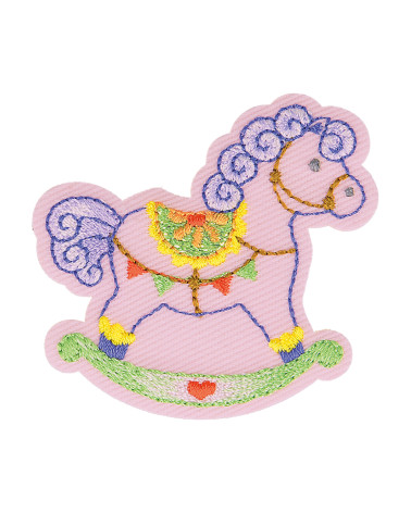 Lot de 3 écussons thermocollants bébé cheval à bascule 5cm x 5cm
