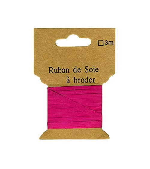 Ruban de soie à broder 7mm de 3 mètres Fuchsia 