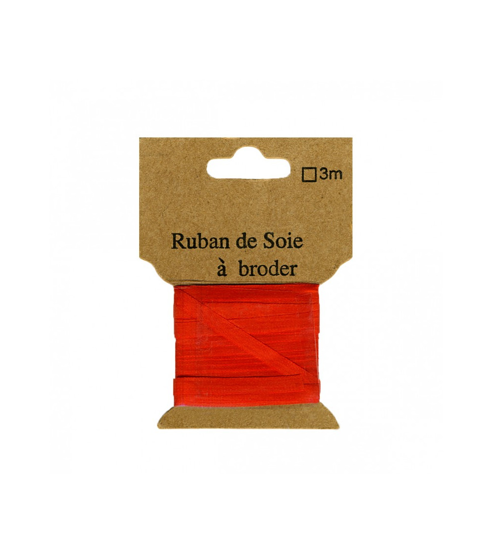 Silk ribbon for embroidery 4mm of 3 meters Coral