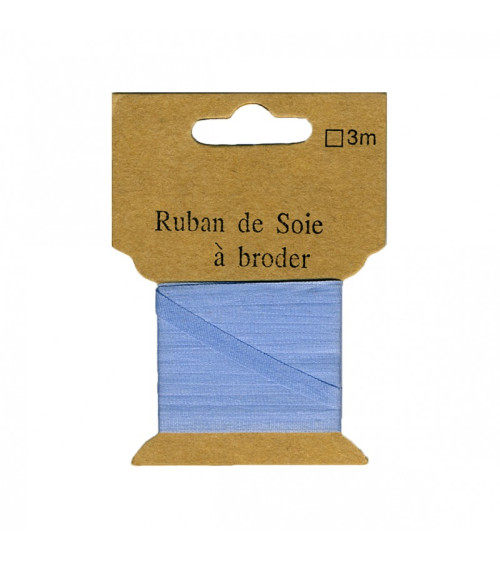 Ruban de soie à broder 4mm de 3 mètres Bleu fumé