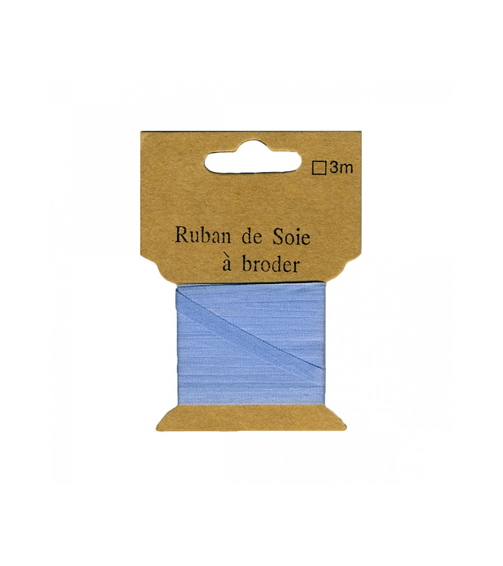 Ruban de soie à broder 4mm de 3 mètres Bleu fumé