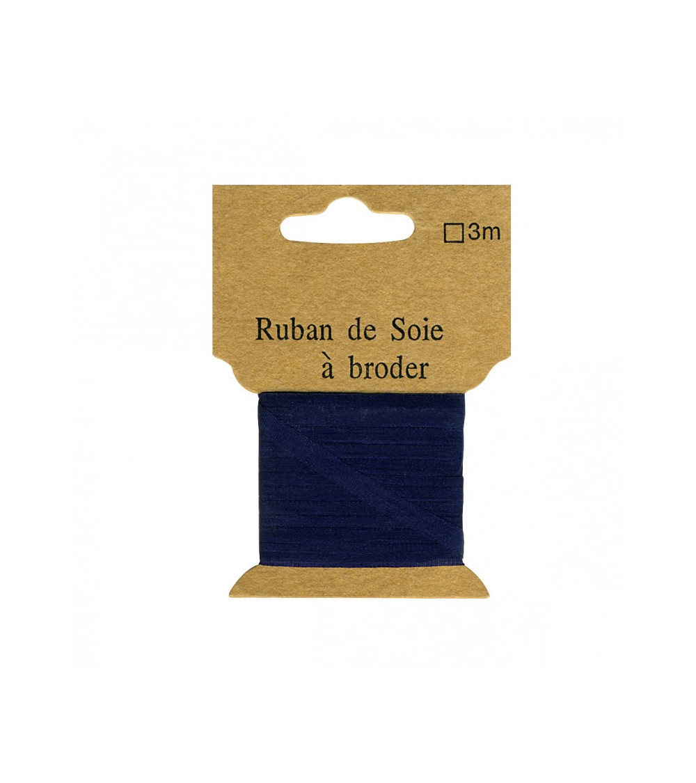 Ruban de soie à broder 4mm de 3 mètres Marin