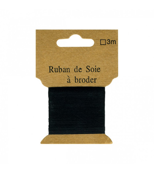 Ruban de soie à broder 4mm de 3 mètres Noir