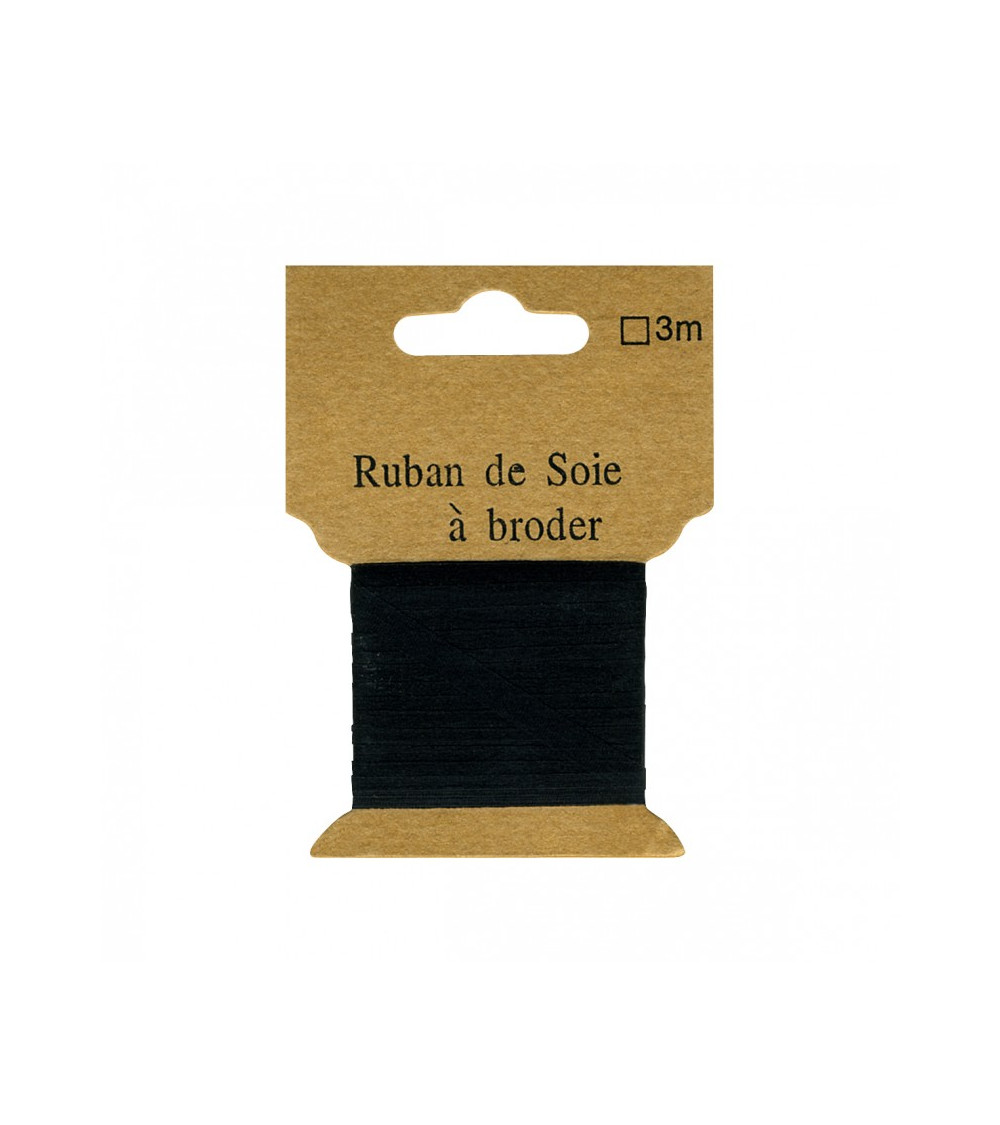 Ruban de soie à broder 4mm de 3 mètres Noir