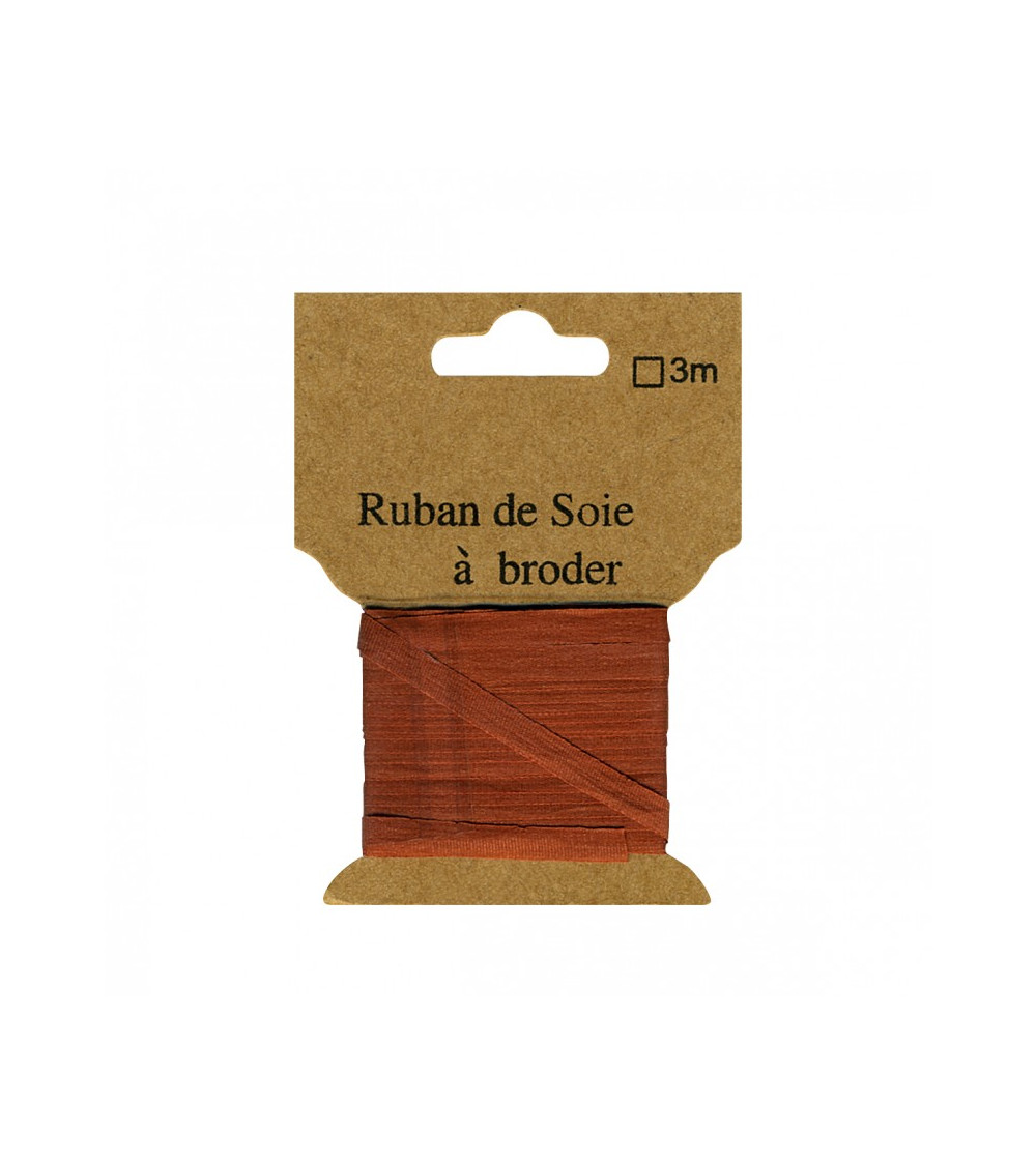 4mm Silk Ribbon for Embroidery, 3 Meters, Rust