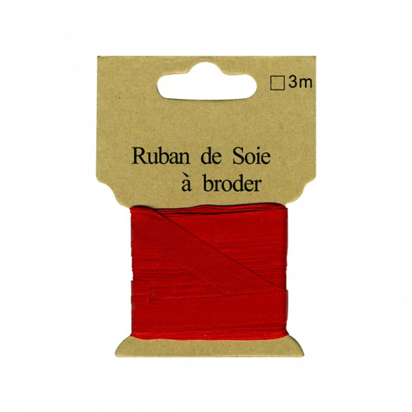 Ruban de soie à broder 4mm de 3 mètres Rouge vif