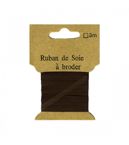 Ruban de soie à broder 4mm de 3 mètres Marron