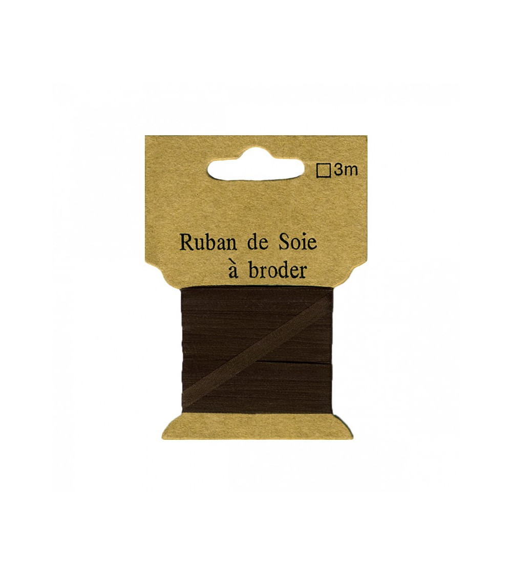 Ruban de soie à broder 4mm de 3 mètres Marron