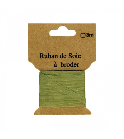 Ruban de soie à broder 4mm de 3 mètres Kaki