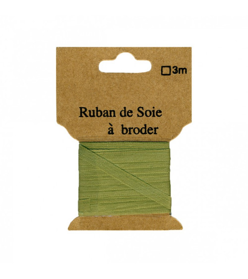 Ruban de soie à broder 4mm de 3 mètres Kaki