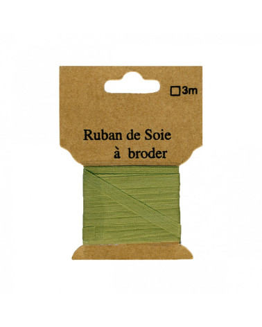 Ruban de soie à broder 4mm de 3 mètres Kaki