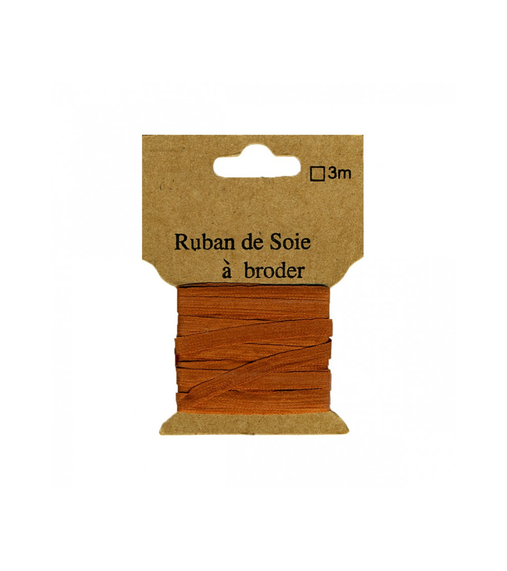 Ruban de soie à broder 4mm de 3 mètres Fauve