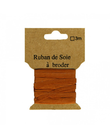 Silk embroidery ribbon 4mm of 3 meters Fauve