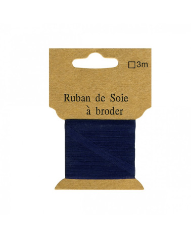 Stickerei-Seidenband, 7 mm, 3 Meter, Marineblau