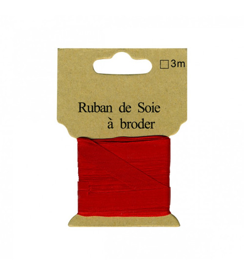 Silk ribbon for embroidery 7mm of 3 meters Bright red