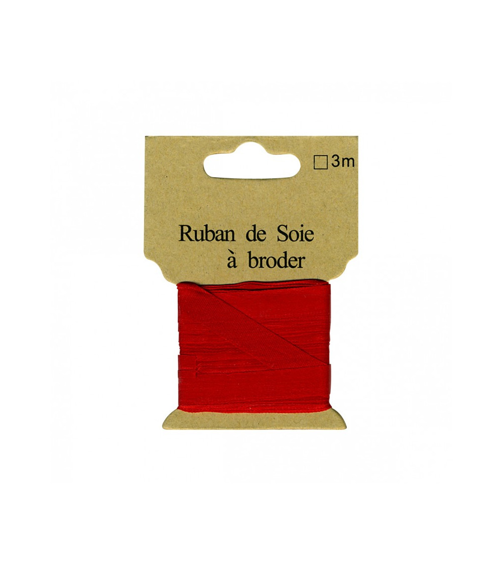 Silk ribbon for embroidery 7mm of 3 meters Bright red