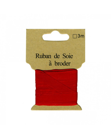 Silk ribbon for embroidery 7mm of 3 meters Bright red